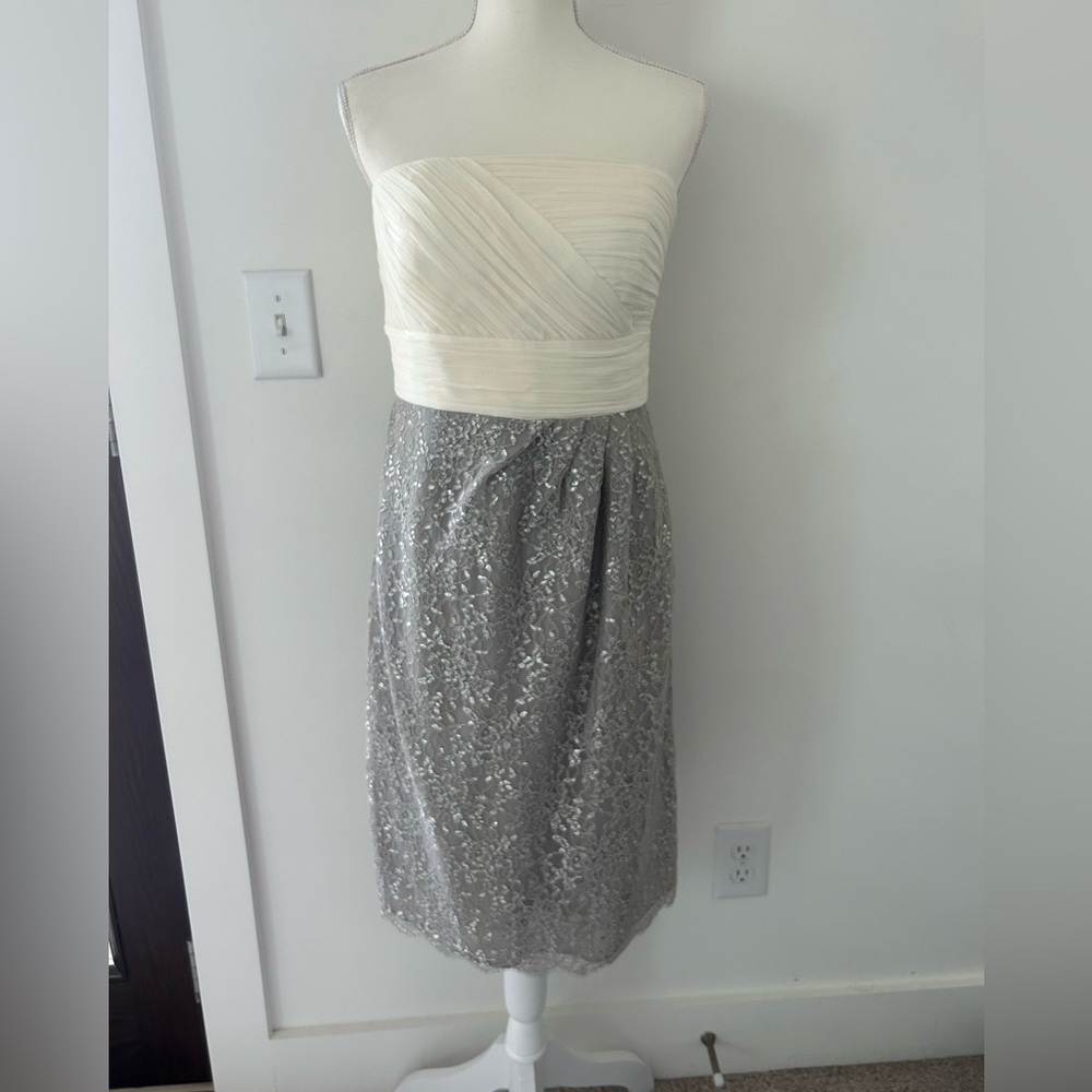 BANANA REPUBLIC strapless white gray sequin dress